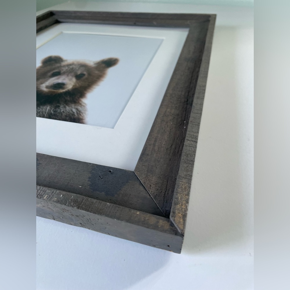 Bear Cub Rustic Frame Matted Wall Art Cottage Core Cabin Wildlife 17”x 14” - Picture 6 of 15